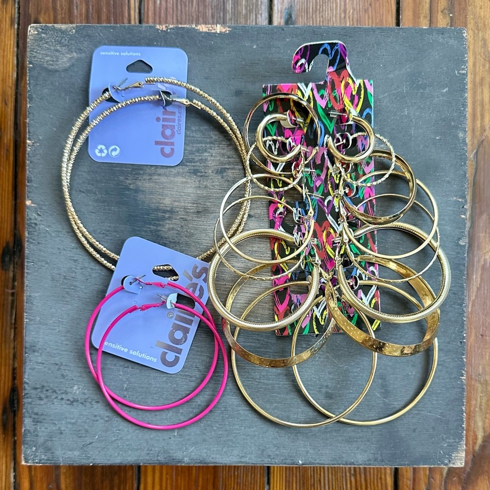 NOS NEW 2010s hoop earring packs: 3 packs, 10 sets, 20 earrings total